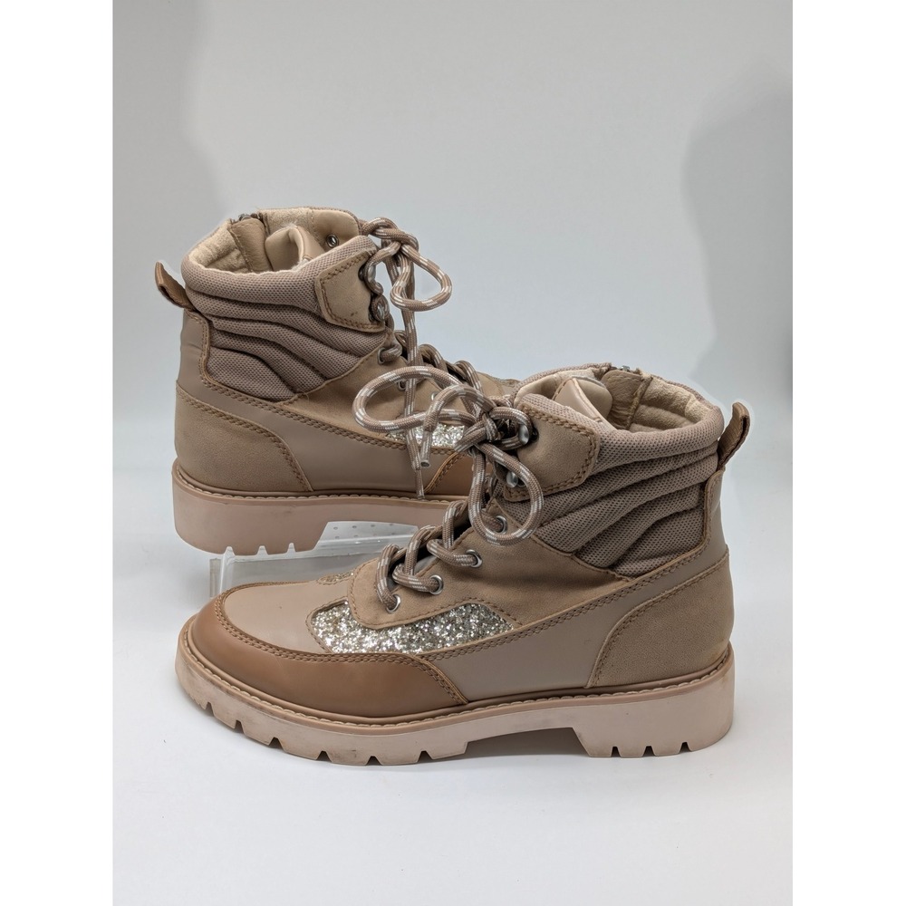 DV by Dolce Vita Pryor Combat Boots Glitter Lug Sole Women's Size 8.5M Beige